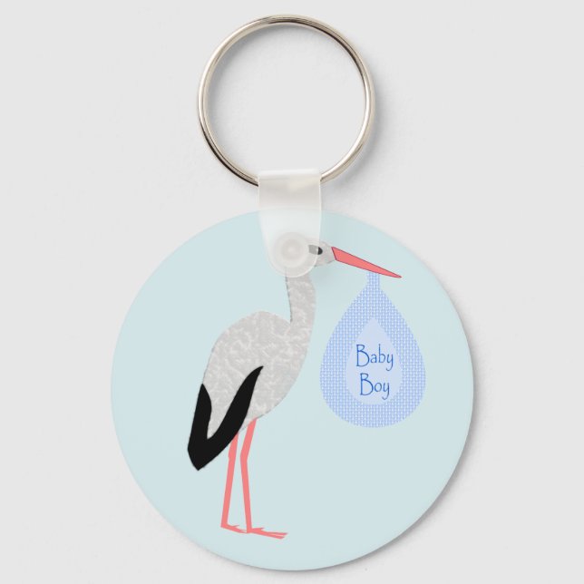 Cute Blue Baby Boy Stork Keychain (Front)