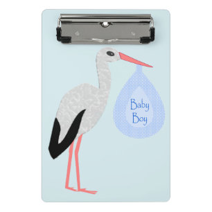 Cute Blue Baby Boy Stork Mini Clipboard