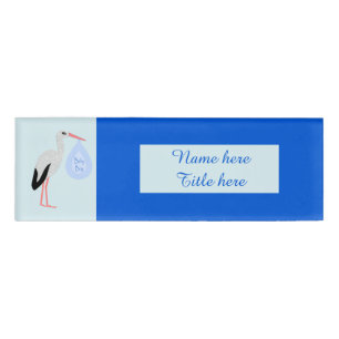 Cute Blue Baby Boy Stork Name Tag