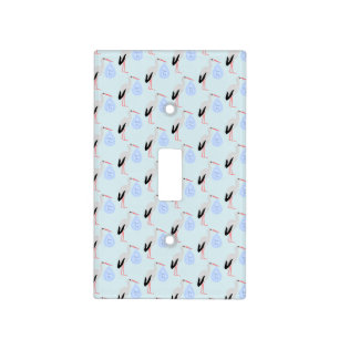 Cute Blue Baby Boy Stork Nursery Light Switch Cover