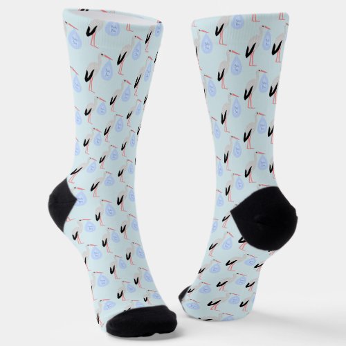 Cute Blue Baby Boy Stork Patterned Socks