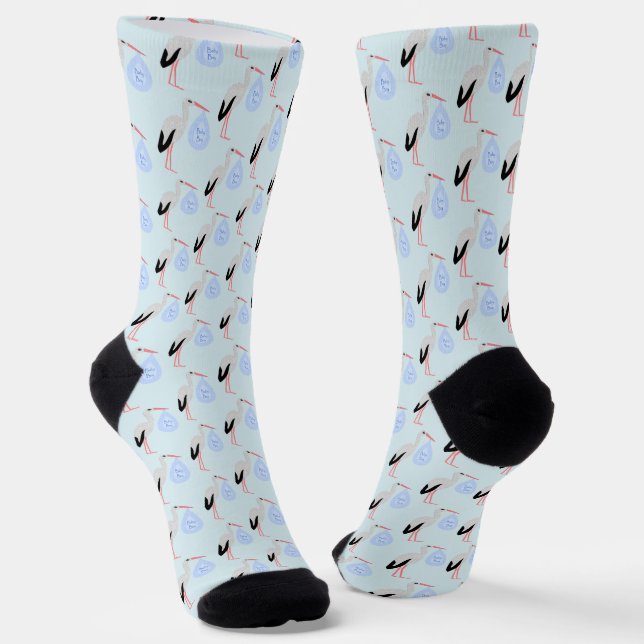 Cute Blue Baby Boy Stork Patterned Socks (Angled)