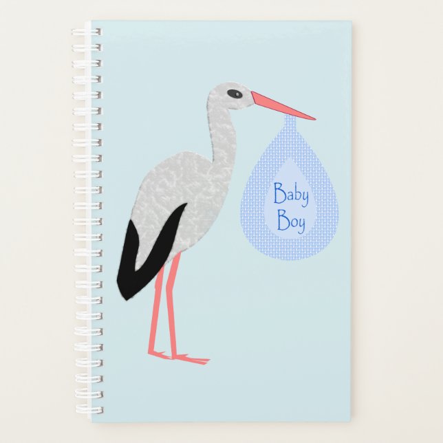 Cute Blue Baby Boy Stork Planner (Front)