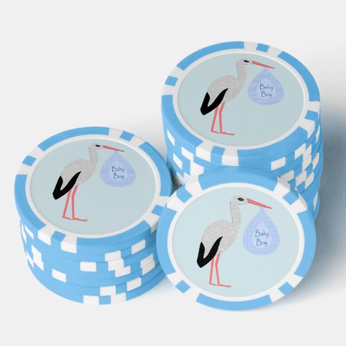 Cute Blue Baby Boy Stork Poker Chips