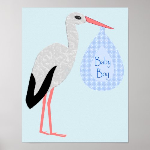 Cute Blue Baby Boy Stork Poster