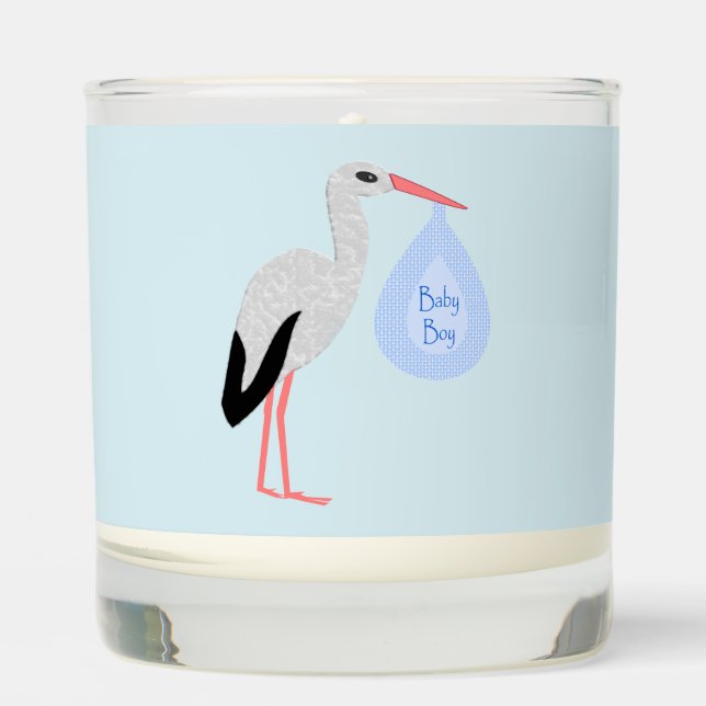 Cute Blue Baby Boy Stork Scented Candle (Front)