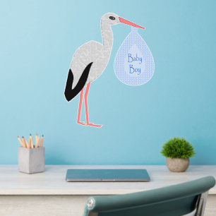 Cute Blue Baby Boy Stork Shaped Nursery Wall Decal