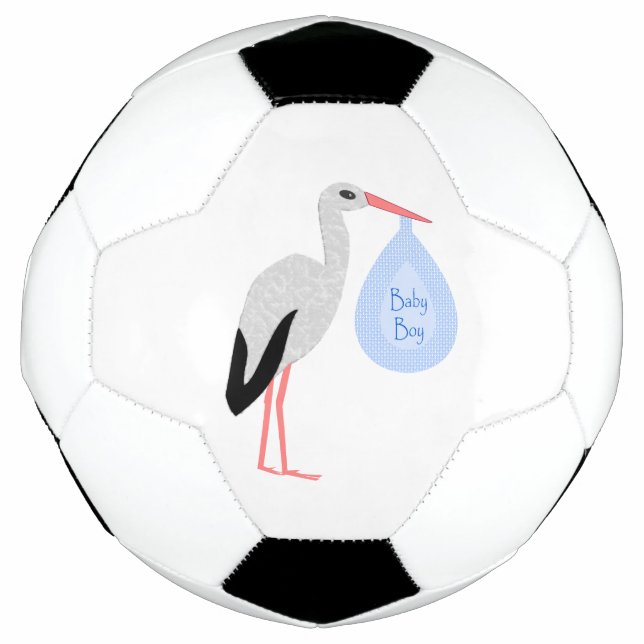 Cute Blue Baby Boy Stork Soccer Ball (Front)