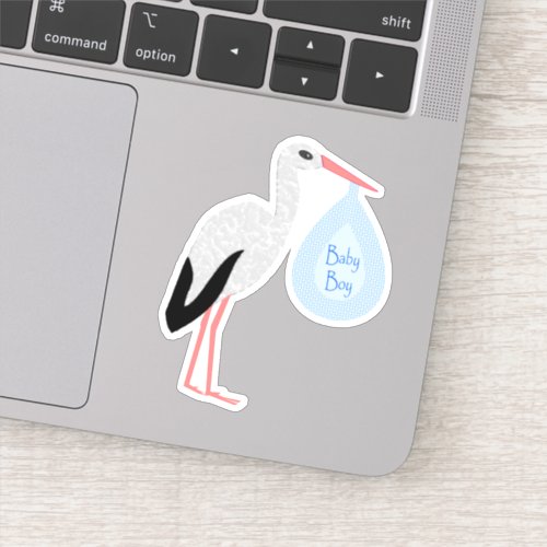 Cute Blue Baby Boy Stork Sticker