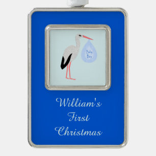 Cute Blue Baby Boy Stork Stork First Christmas Ornament