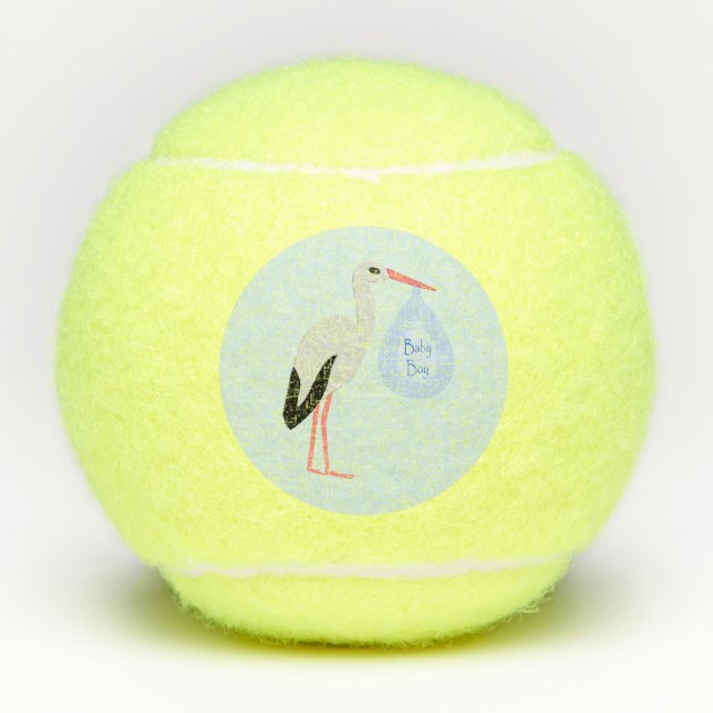 Cute Blue Baby Boy Stork Tennis Balls (Front)