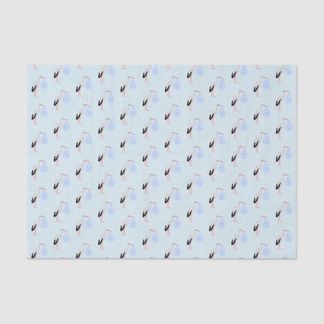 Cute Blue Baby Boy Stork Tissue Paper (Front)