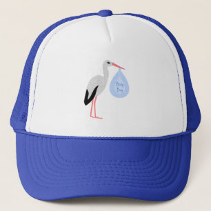 Cute Blue Baby Boy Stork Trucker Hat