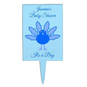 Cute Blue Baby Boy Thanksgiving Turkey Baby Shower Cake Topper