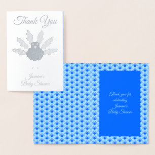 Cute Blue Baby Boy Thanksgiving Turkey Baby Shower Foil Card