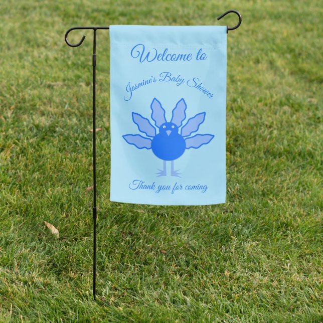 Cute Blue Baby Boy Thanksgiving Turkey Baby Shower Garden Flag (In SItu)