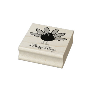 Cute Blue Baby Boy Thanksgiving Turkey Baby Shower Rubber Stamp