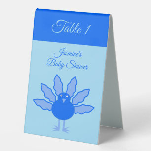 Cute Blue Baby Boy Thanksgiving Turkey Baby Shower Table Tent