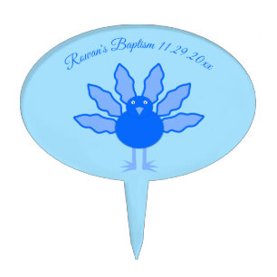 Cute Blue Baby Boy Thanksgiving Turkey Baptism Cake Topper