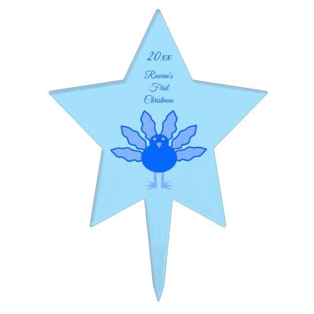 Cute Blue Baby Boy Thanksgiving Turkey Christmas Cake Topper (Front)