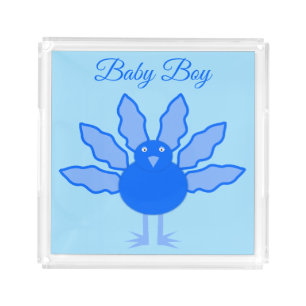Cute Blue Baby Boy Thanksgiving Turkey Custom Acrylic Tray