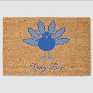 Cute Blue Baby Boy Thanksgiving Turkey Custom Fiber Doormat