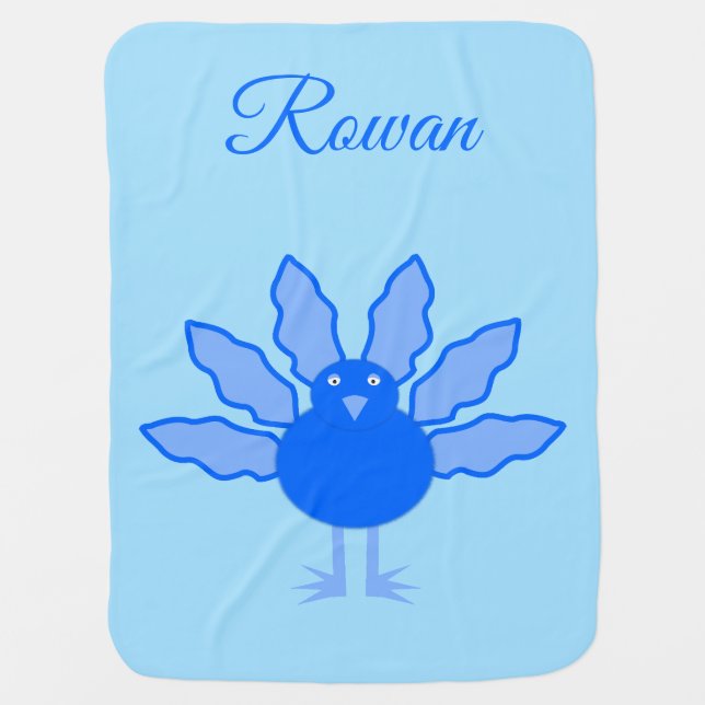 Cute Blue Baby Boy Thanksgiving Turkey Custom Name Baby Blanket (Front)