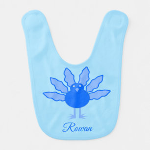 Cute Blue Baby Boy Thanksgiving Turkey Custom Name Bib