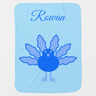 Cute Blue Baby Boy Thanksgiving Turkey Custom Name Blanket
