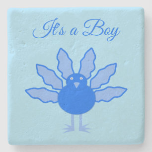 Cute Blue Baby Boy Thanksgiving Turkey Custom Stone Coaster