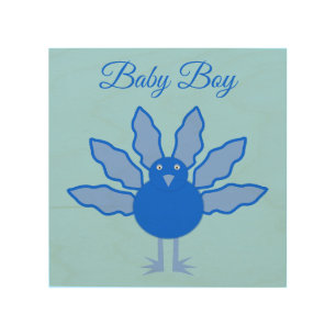 Cute Blue Baby Boy Thanksgiving Turkey Custom Wood Wall Art