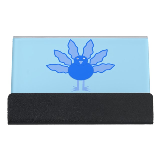 Cute Blue Baby Boy Thanksgiving Turkey Desk Business Card Holder (Front)