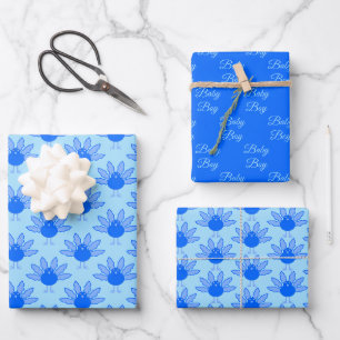 Cute Blue Baby Boy Thanksgiving Turkey Patterned Wrapping Paper Sheets