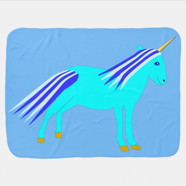 Cute Blue Baby Boy Unicorn Baby Blanket (Horizontal)