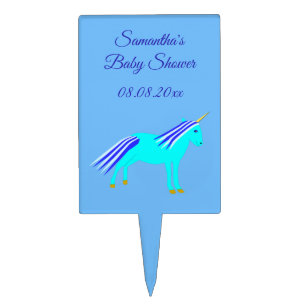 Cute Blue Baby Boy Unicorn Baby Shower Custom Cake Topper