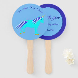 Cute Blue Baby Boy Unicorn Baby Shower Custom Hand Fan