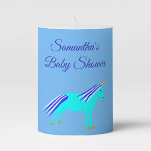Cute Blue Baby Boy Unicorn Baby Shower Custom Pill Pillar Candle