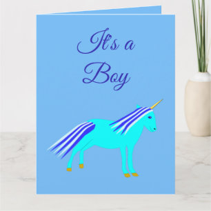 Cute Blue Baby Boy Unicorn Baby Shower Thank You C Card