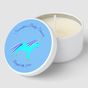 Cute Blue Baby Boy Unicorn Custom Baby Shower Mini Candle Favors