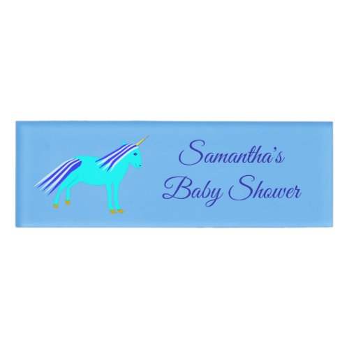 Cute Blue Baby Boy Unicorn Custom Baby Shower Name Name Tag