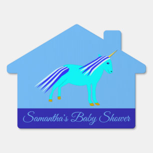 Cute Blue Baby Boy Unicorn Custom Baby Shower Sign