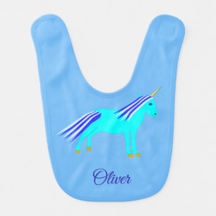 Cute Blue Baby Boy Unicorn Custom Bib
