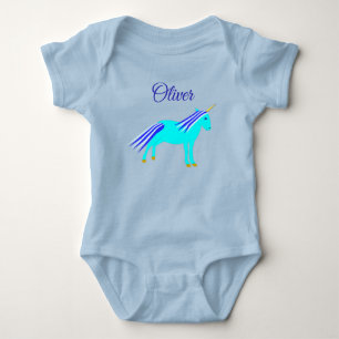 Cute Blue Baby Boy Unicorn Custom Name Bodysuit