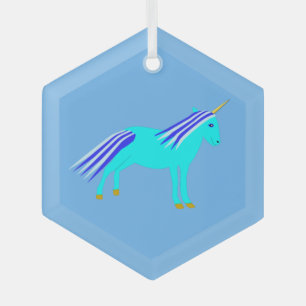 Cute Blue Baby Boy Unicorn Glass Ornament