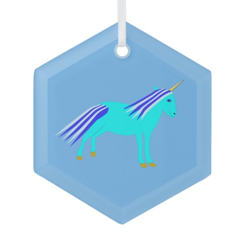 Cute Blue Baby Boy Unicorn Glass Ornament