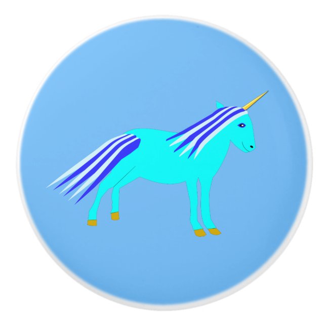 Cute Blue Baby Boy Unicorn Nursery Ceramic Knob (Front)