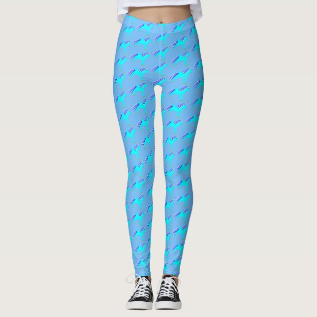 Cute Blue Baby Boy Unicorn Patterned Leggings (Front)