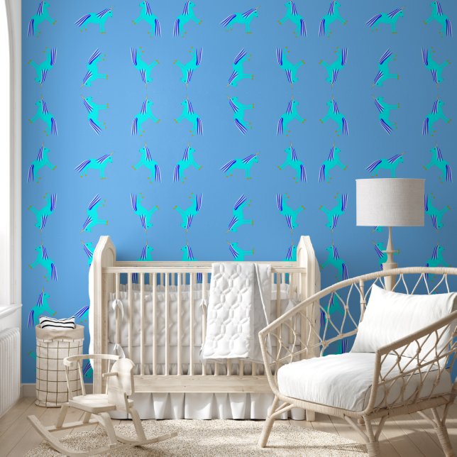 Cute Blue Baby Boy Unicorn Patterned Wallpaper (Kids)