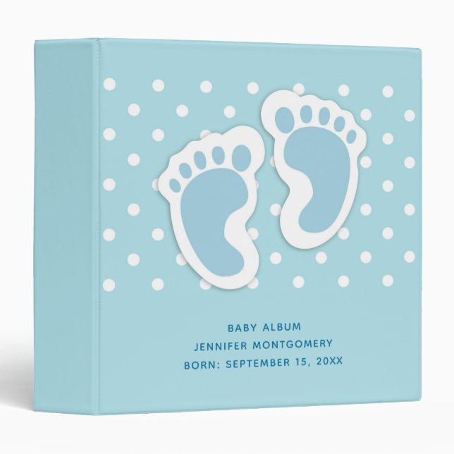 Cute Blue Baby Boy's Feet Illustration 3 Ring Binder (Front/Spine)