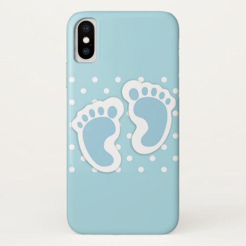 Cute Blue Baby Boys Feet Illustration iPhone X Case